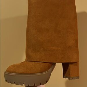 Tan INC Heeled Shark Boots with Chunky Sole